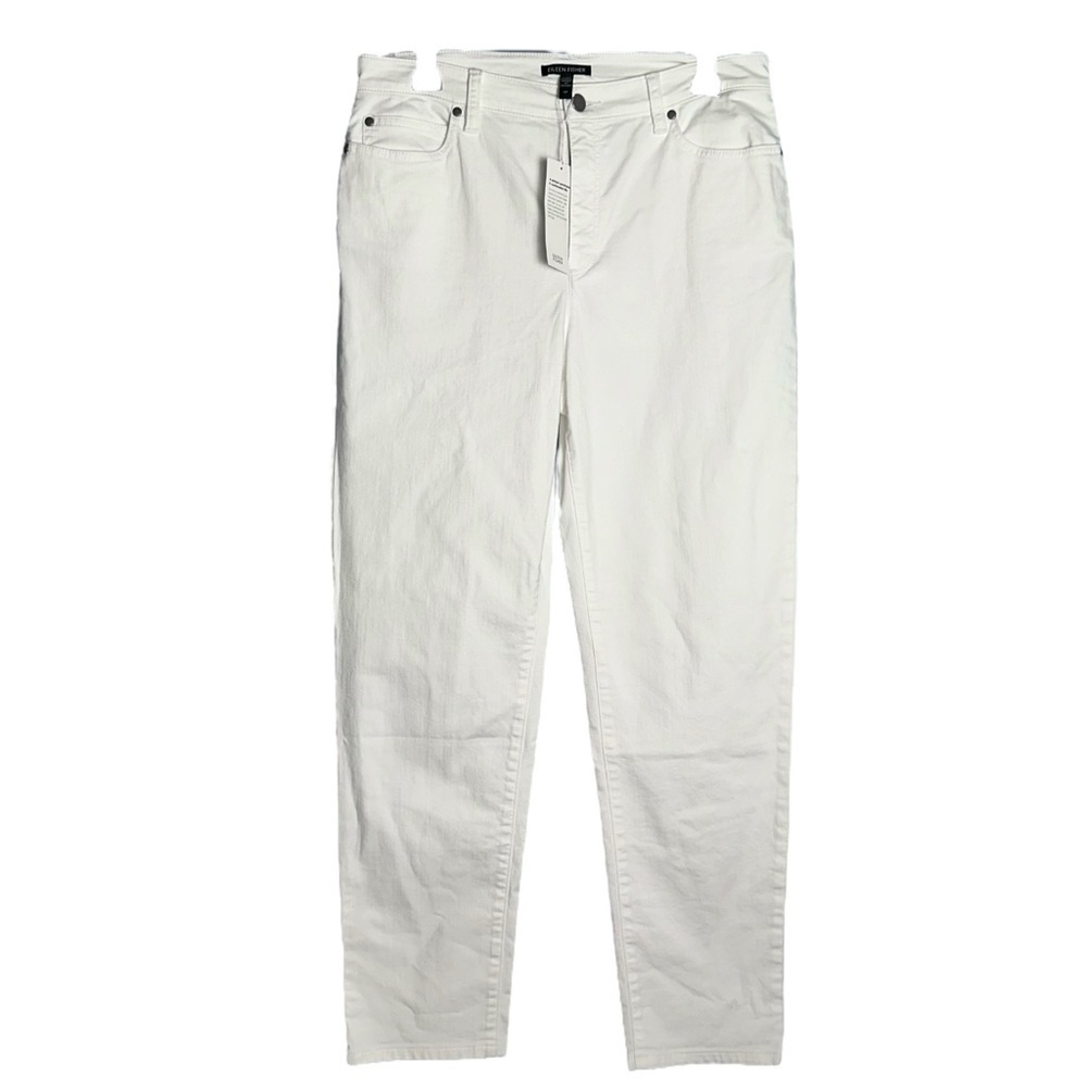 Eileen Fisher High Waisted  Slim‎ Fit White Jeans Women's Size 12 Petite NWT
